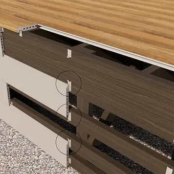Close-up of Double Fascia Clip and screws for deck fascia installation