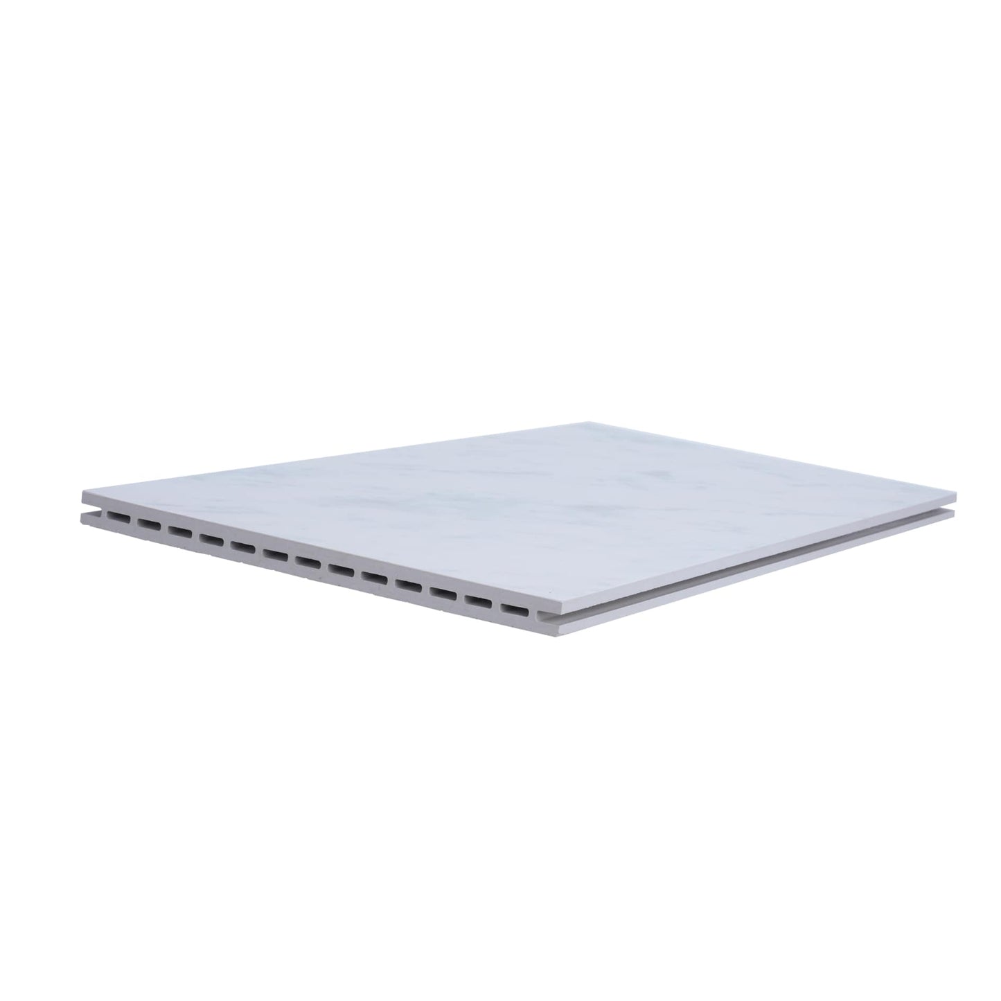 Carrara Marble Rainier flexible flooring blocks with cool light tones