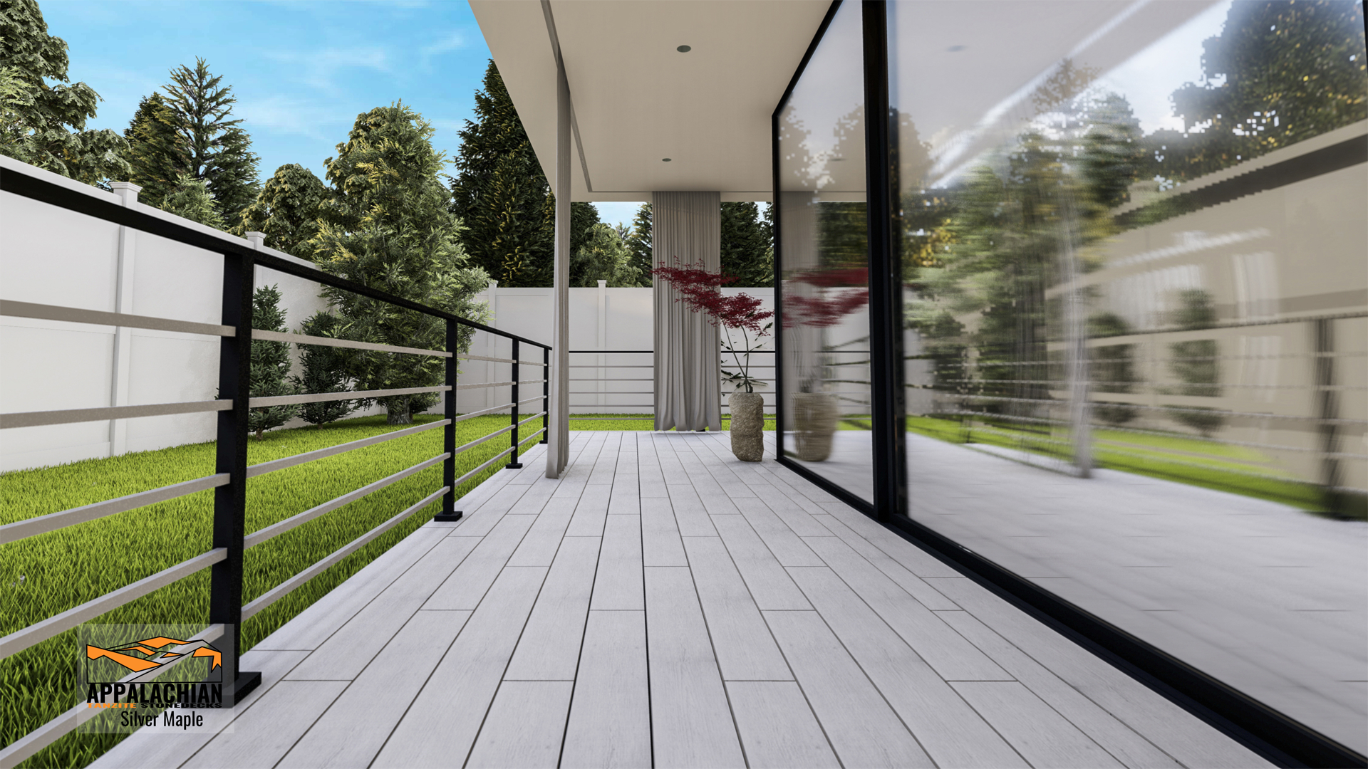 Waterproof stone decking on a rooftop patio with lounge furniture and city views
