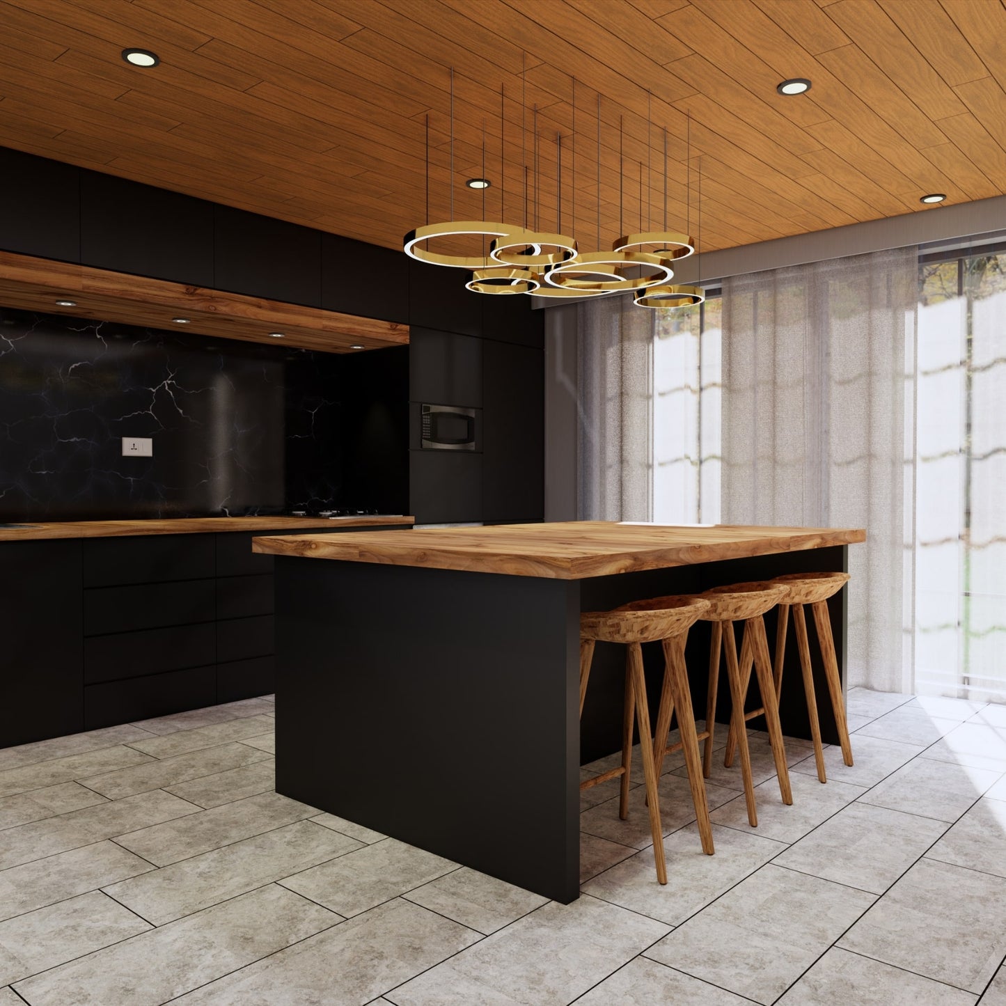 Pre-assembled Travertine Rainier tiles featuring creamy and rustic hues
